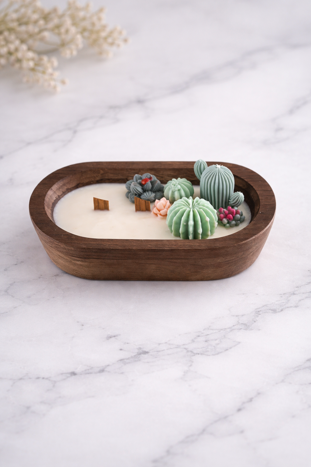 Wood Cactus Candle