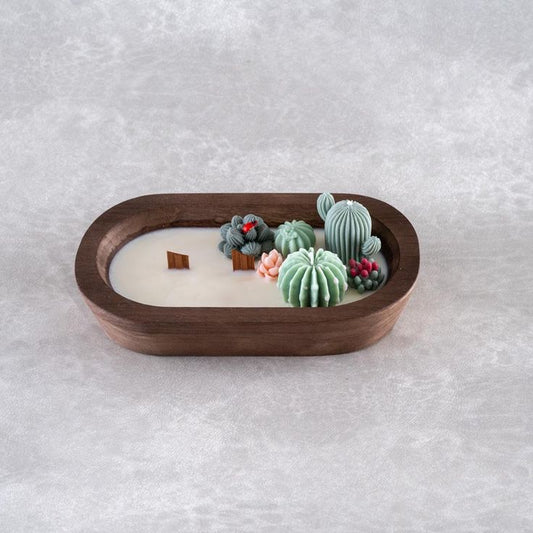 Wood Cactus Candle